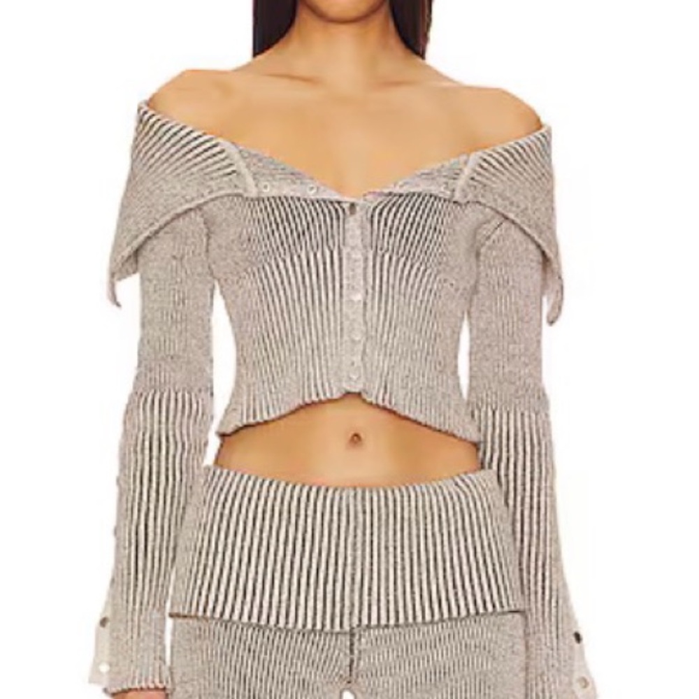 Jaded London Off-Shoulder Ribbed Sweater in Gray